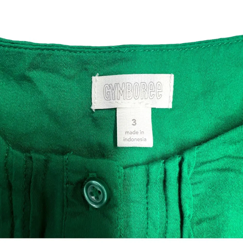Gymboree Kelly Green Button Front Pleated Midi Dress Girls 3T‎
